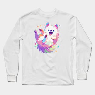 Happy fluffy pomeranian with vivid colors Long Sleeve T-Shirt